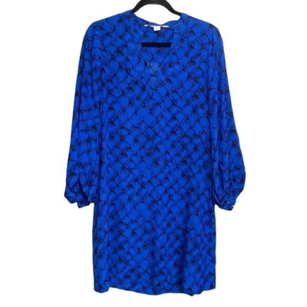 Diane Von Furstenberg Tanyana Clean Blue Black Silk Dress Belted Long Sleeve 8